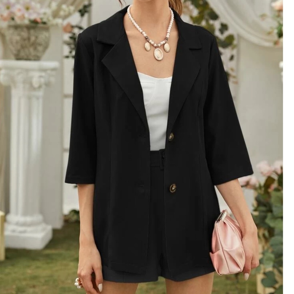 Single-Breasted Lapel Neck Solid Blazer & Shorts - image 2